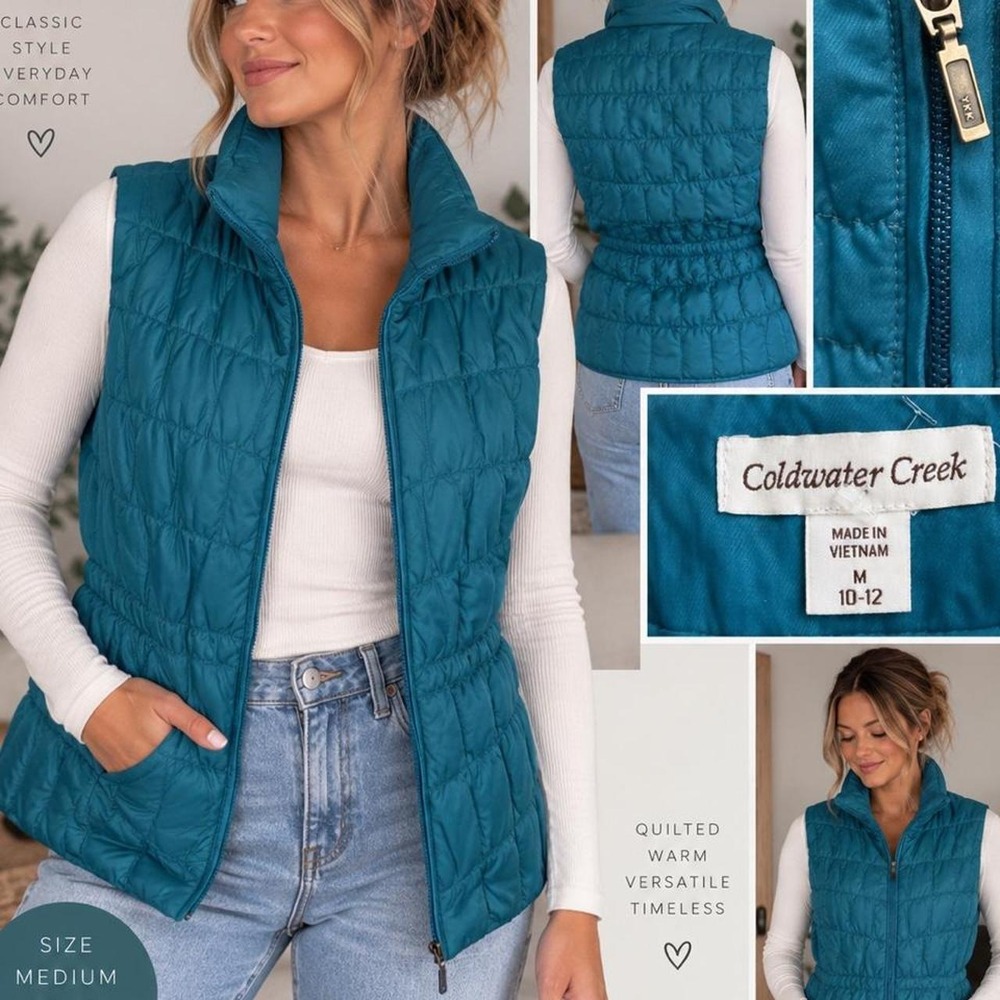 Coldwater Creek Teal Quilted Vest — Size Medium 💙